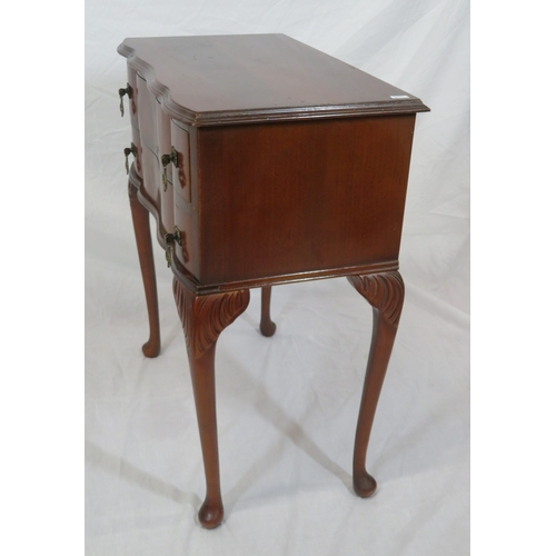 74 - Mahogany serpentine fronted hall or side table with 2 frieze drawers, drop handles, on cabriole legs