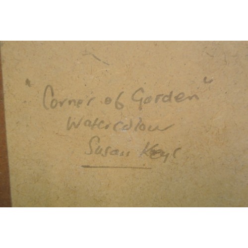 15 - Susan Keys 'Corner of garden' watercolour, 23x17cm signed,
