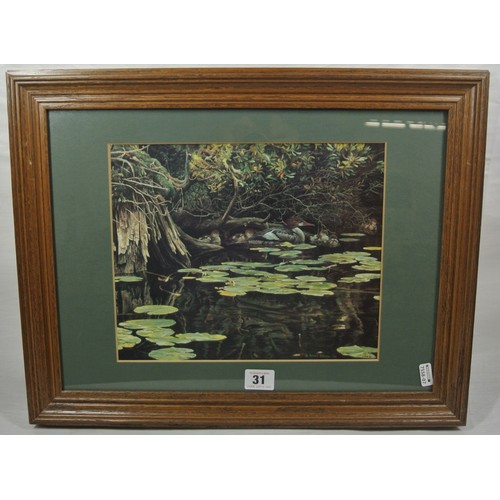 31 - Robert Bateman 'Ducks in a pond' print, 23x29cm, signed