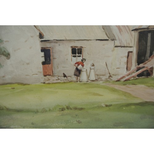33 - Sean O'Connor 'Filling the milk churns' watercolour 27x37cm, signed