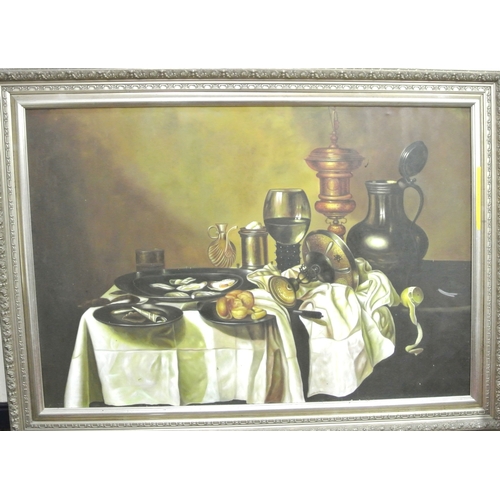 54 - Irish School 'Still life study with oysters and wine' oil on canvas, 168x254cm