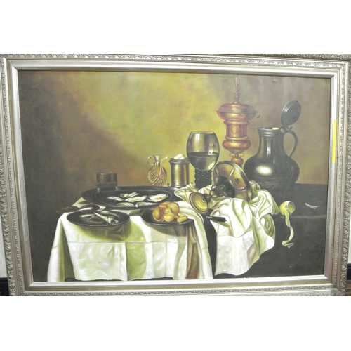 54 - Irish School 'Still life study with oysters and wine' oil on canvas, 168x254cm