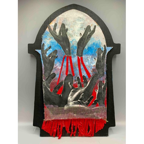 35 - 'Bleeding Hands', mixed media collage, 54cm x 38cm