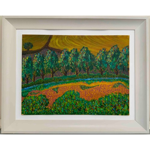 55 - 'Riverbank' acrylic on canvas board, 54 x 43cm