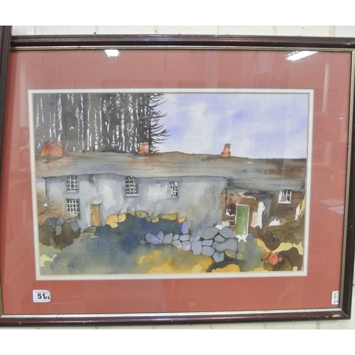 20 - RJ Todd 'Cottages' Pair of watercolours, 26x41cm each, signed