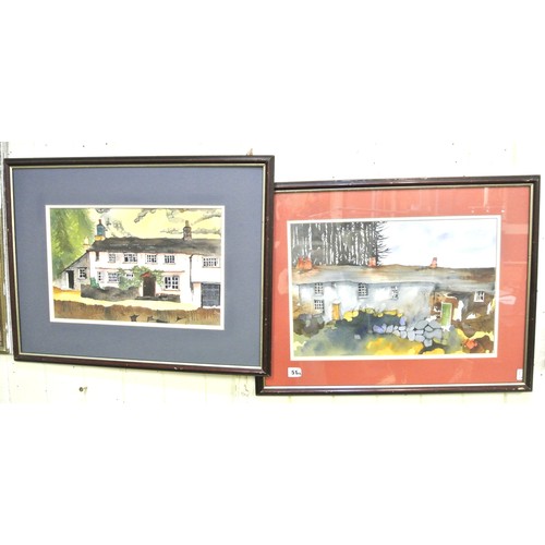20 - RJ Todd 'Cottages' Pair of watercolours, 26x41cm each, signed