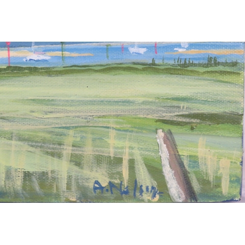 35 - Angela Nelson 'Moored boats, Newtown' oil on canvas, 36x46cm, signed