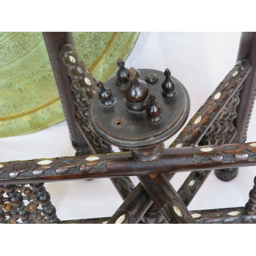 84 - Large round Benares brass tray table with folding base