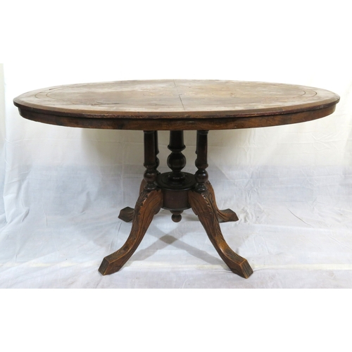 Victorian style inlaid mahogany oval centre table with quadruple ...