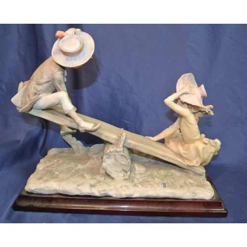 128 - Ornate Capodimonte group 'See-saw', with ornate foliate decoration