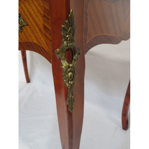 140 - Louis XV style inlaid crossbanded serpentine fronted desk with wavy borders, frieze drawer with ormo... 