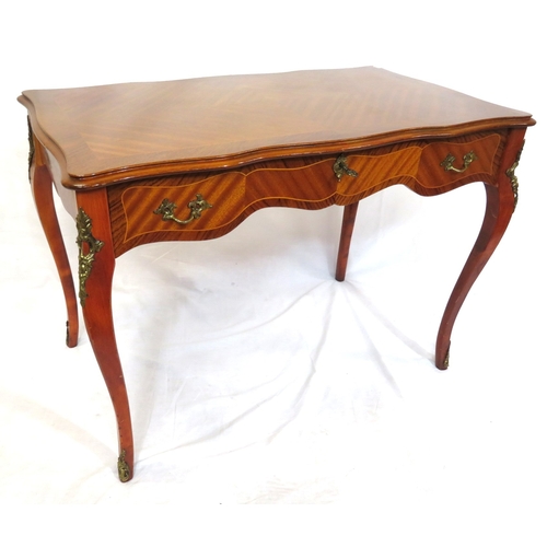 140 - Louis XV style inlaid crossbanded serpentine fronted desk with wavy borders, frieze drawer with ormo... 