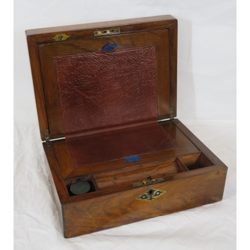 143 - Edwardian inlaid mahogany fold-out writing slope with fitted & leather lined interior