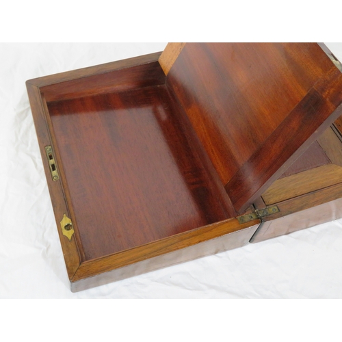 143 - Edwardian inlaid mahogany fold-out writing slope with fitted & leather lined interior