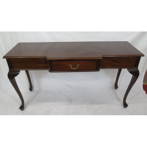 145 - Victorian design mahogany breakfront sideboard with frieze drawer, brass drop handle, on cabriole le... 