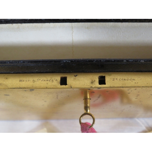 169 - Edwardian style brass desk set with domed stationery box, pad and pen holder, with heraldic decorati... 