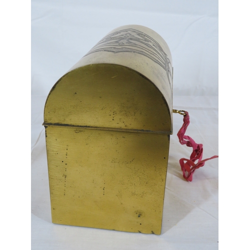 169 - Edwardian style brass desk set with domed stationery box, pad and pen holder, with heraldic decorati... 