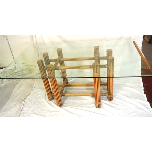 180 - Art Deco style bevelled glass topped oblong conservatory table with tied bamboo lined metal stand