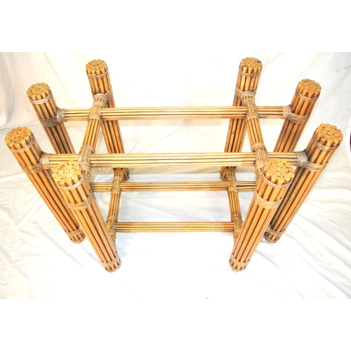 180 - Art Deco style bevelled glass topped oblong conservatory table with tied bamboo lined metal stand