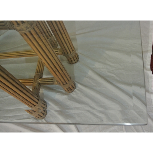 180 - Art Deco style bevelled glass topped oblong conservatory table with tied bamboo lined metal stand