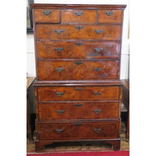 185 - Queen Anne inlaid crossbanded mahogany & walnut chest on chest with crossbanded & herring bone inlai... 