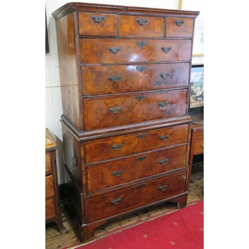 185 - Queen Anne inlaid crossbanded mahogany & walnut chest on chest with crossbanded & herring bone inlai... 