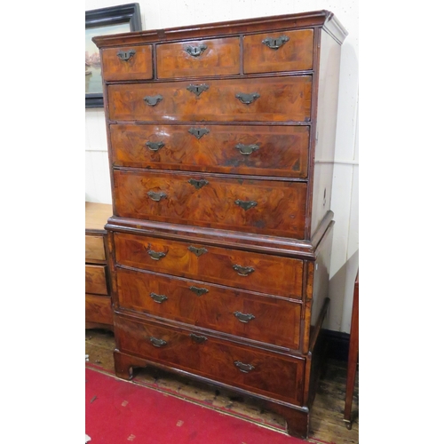 185 - Queen Anne inlaid crossbanded mahogany & walnut chest on chest with crossbanded & herring bone inlai... 