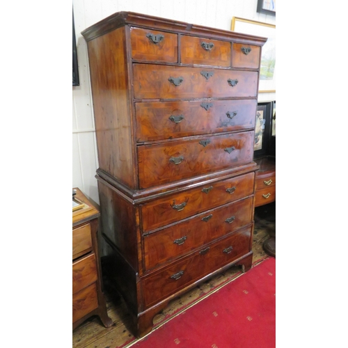 185 - Queen Anne inlaid crossbanded mahogany & walnut chest on chest with crossbanded & herring bone inlai... 