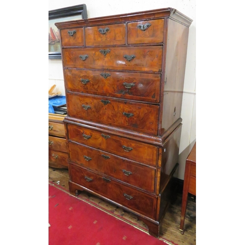 185 - Queen Anne inlaid crossbanded mahogany & walnut chest on chest with crossbanded & herring bone inlai... 