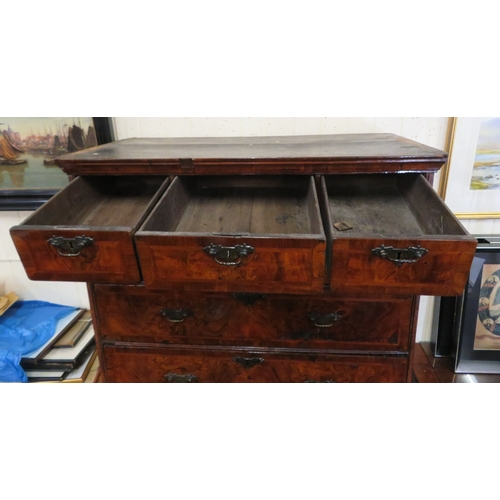 185 - Queen Anne inlaid crossbanded mahogany & walnut chest on chest with crossbanded & herring bone inlai... 