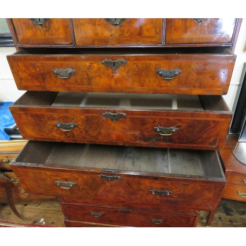 185 - Queen Anne inlaid crossbanded mahogany & walnut chest on chest with crossbanded & herring bone inlai... 