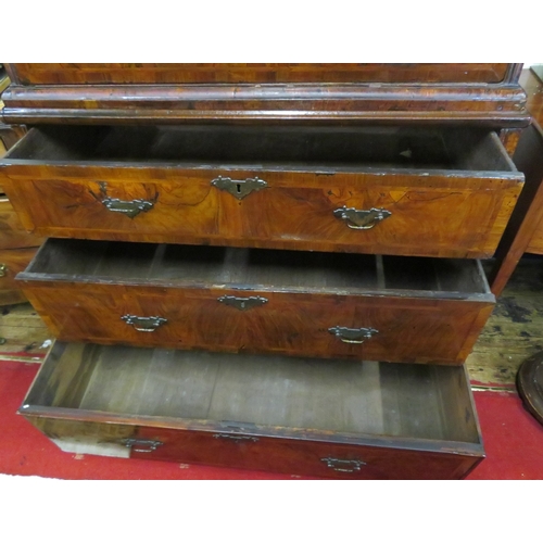 185 - Queen Anne inlaid crossbanded mahogany & walnut chest on chest with crossbanded & herring bone inlai... 