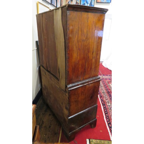 185 - Queen Anne inlaid crossbanded mahogany & walnut chest on chest with crossbanded & herring bone inlai... 