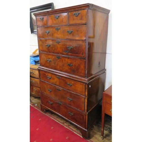 185 - Queen Anne inlaid crossbanded mahogany & walnut chest on chest with crossbanded & herring bone inlai... 