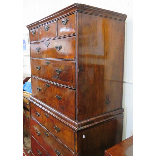 185 - Queen Anne inlaid crossbanded mahogany & walnut chest on chest with crossbanded & herring bone inlai... 