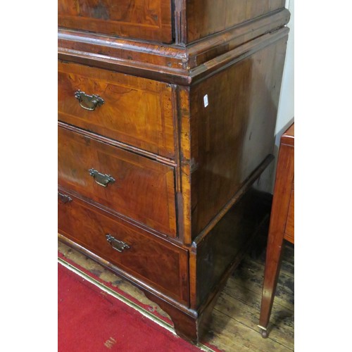 185 - Queen Anne inlaid crossbanded mahogany & walnut chest on chest with crossbanded & herring bone inlai... 