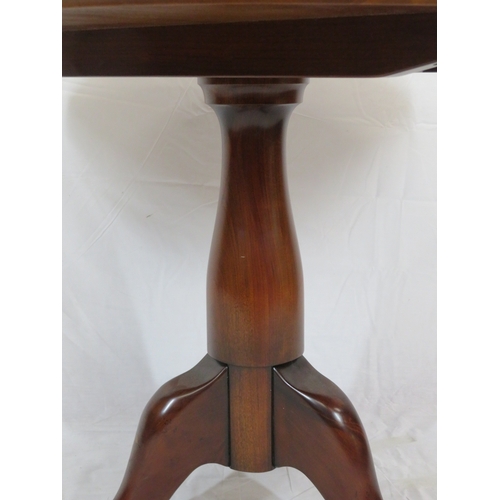 195 - Victorian burr elm topped round occasional table with shaped mahogany column on yew tripod with pad ... 