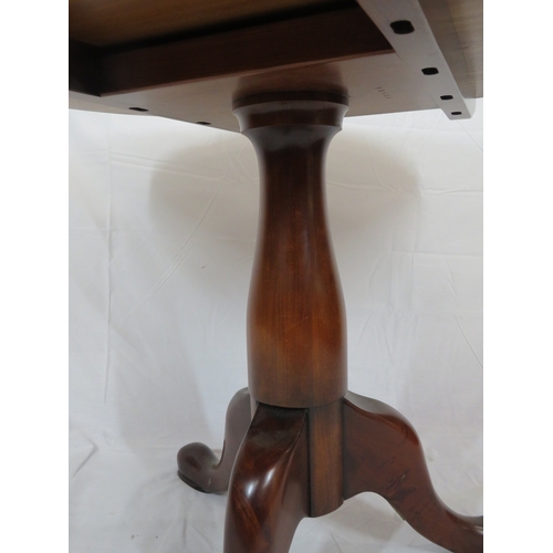 195 - Victorian burr elm topped round occasional table with shaped mahogany column on yew tripod with pad ... 