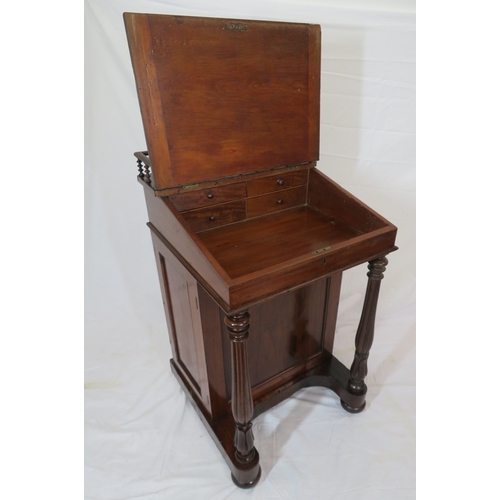 201 - Victorian mahogany davenport with railed back, lid with fitted interior, 4 side drawers with bun han... 