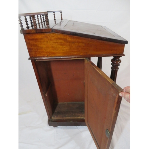 201 - Victorian mahogany davenport with railed back, lid with fitted interior, 4 side drawers with bun han... 