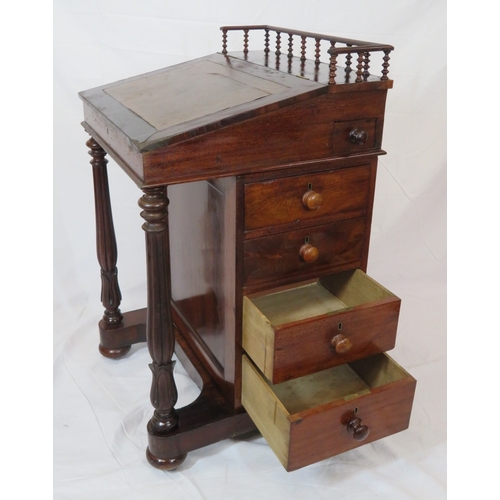 201 - Victorian mahogany davenport with railed back, lid with fitted interior, 4 side drawers with bun han... 