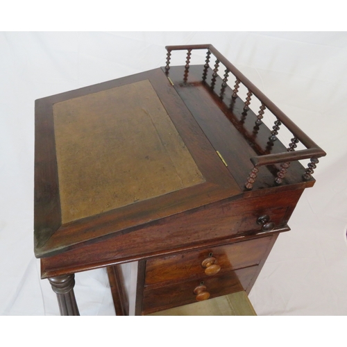 201 - Victorian mahogany davenport with railed back, lid with fitted interior, 4 side drawers with bun han... 