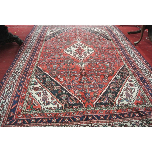 206 - Full pile hand woven Persian Sarouk carpet with geometrical medallion design, 340x240cm
