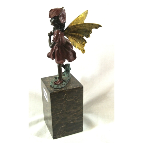 222 - Art deco metal figure of an elf on raised marble base, stamped J B Deposee, Paris