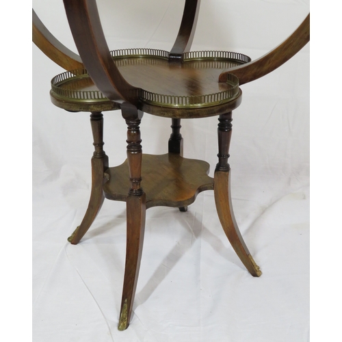 226 - Victorian mahogany 2-tier butlers table with shamrock shaped lower shelf, pierced brass gallery, 2 h... 