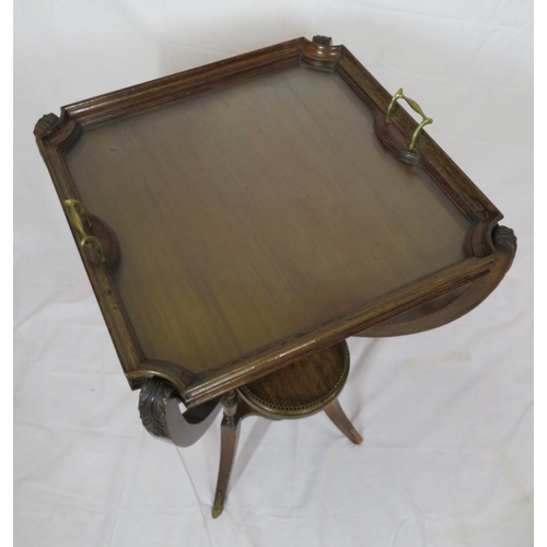 226 - Victorian mahogany 2-tier butlers table with shamrock shaped lower shelf, pierced brass gallery, 2 h... 