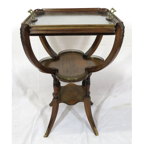 226 - Victorian mahogany 2-tier butlers table with shamrock shaped lower shelf, pierced brass gallery, 2 h... 