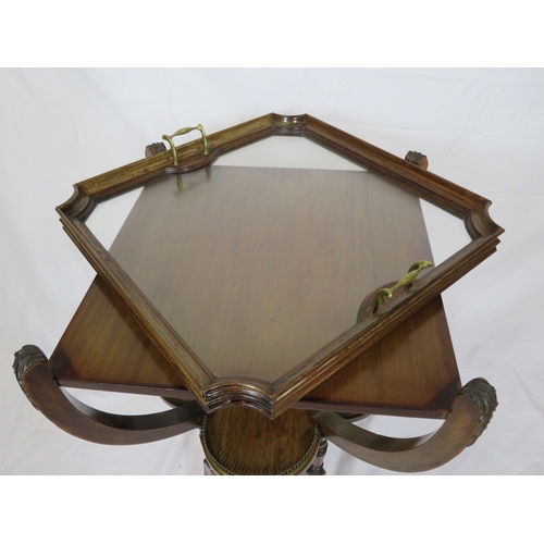 226 - Victorian mahogany 2-tier butlers table with shamrock shaped lower shelf, pierced brass gallery, 2 h... 