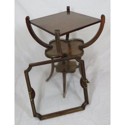 226 - Victorian mahogany 2-tier butlers table with shamrock shaped lower shelf, pierced brass gallery, 2 h... 