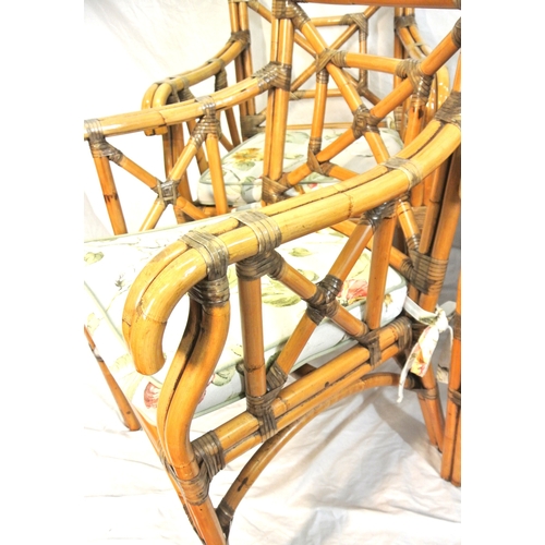 298 - Set of 6 bamboo conservatory open armchairs with foliate cushions